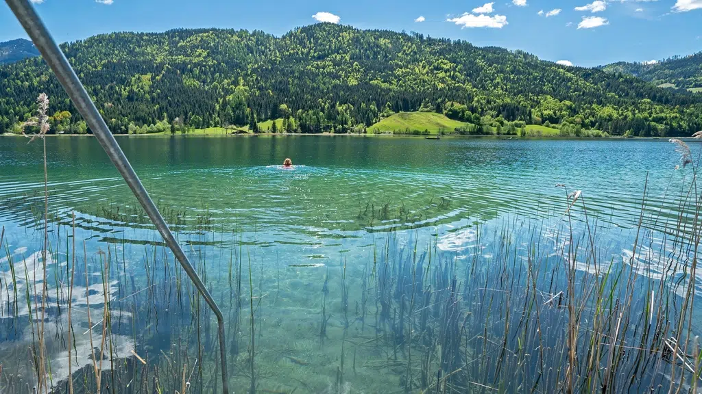 Sie sehen eine Frau beim Schwimmen im Weissensee im Sommer.