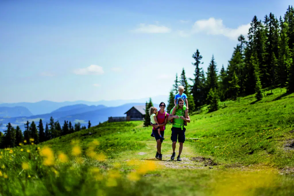 Frühlingswanderung auf die Frauenalpe im Murtal mit Familie. JUFA Hotels bietet euch den Ort für erlebnisreichen Natururlaub für die ganze Familie.