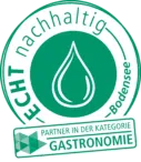 Ihr seht das Logo für das Zertifikat für Nachhaltigkeit ECHT BODENSEE in der Kategorie Gastronomie.