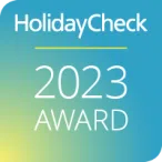 Ihr seht das Logo des HolidayCheck 2023 Award.