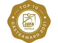 Ihr seht das Logo vom Gästeaward der JUFA Hotels aus dem Jahr 2021.