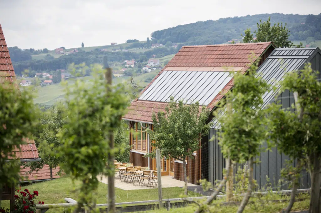 Ausblick vom Gastgarten im JUFA Hotel Tieschen – Bio-Landerlebnis