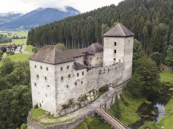 Ihr seht eine Ansicht der Burg Kaprun im Sommer.