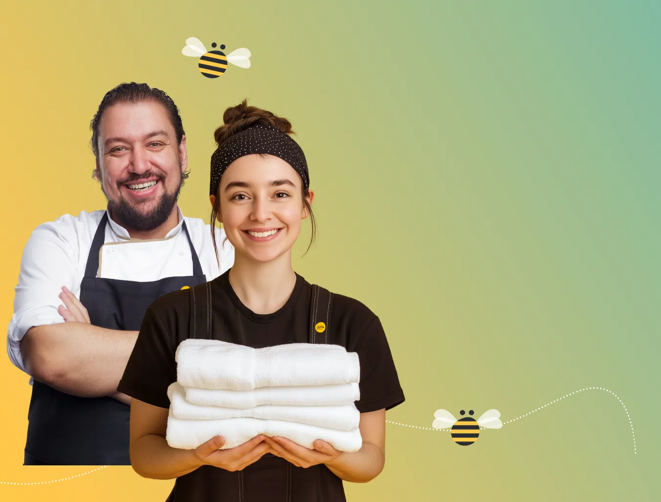 Ihr seht das Header Bild mit 2 Personen vom Employer Branding der JUFA Hotels.