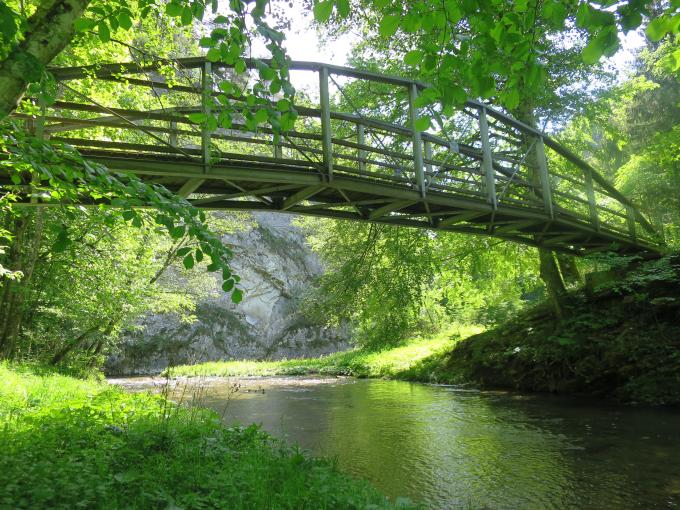 Sie sehen eine Brücke in der Raabklamm in der Oststeiermark. JUFA Hotels bietet Ihnen den Ort für erlebnisreichen Natururlaub für die ganze Familie.